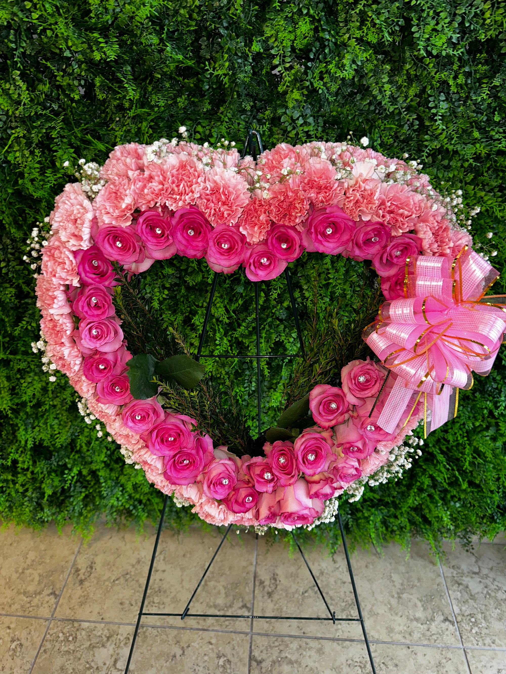 garden rose heart spray Heart Sympathy Standing Spray